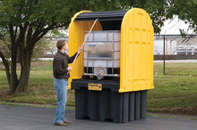 Load image into Gallery viewer, Justrite™ EcoPolyBlend® IBC Outdoor Shed with Pallet, forklift pockets, rolltop doors, 40% recycled