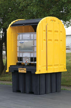 Load image into Gallery viewer, Justrite™ EcoPolyBlend® IBC Outdoor Shed with Pallet, forklift pockets, rolltop doors, 40% recycled