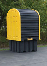 Load image into Gallery viewer, Justrite™ EcoPolyBlend® IBC Outdoor Shed with Pallet, forklift pockets, rolltop doors, 40% recycled