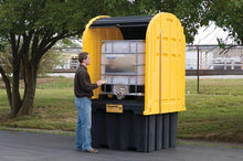 Load image into Gallery viewer, Justrite™ EcoPolyBlend® IBC Outdoor Shed with Pallet, forklift pockets, rolltop doors, 40% recycled