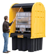 Load image into Gallery viewer, Justrite™ EcoPolyBlend® IBC Outdoor Shed with Pallet, forklift pockets, rolltop doors, 40% recycled