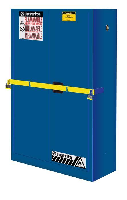 Justrite High Security 45-gal.capacity Flammables Safety Cab w/ Steel Bar - 2 Shelves & 2 Self-Close Doors - Yellow