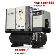 Load image into Gallery viewer, MechMaxx 15HP Combined Rotary Screw Air Compressor with Dryer &amp; 105-Gal ASME Tank | 45 CFM, 116 PSI, 460V 3-Phase - Industrial Grade