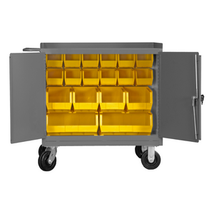 Durham 3100-BLP-18-95 Mobile Bench Cabinet, 18 Yellow Bins, 24-1/4 X 42-1/8 X 37-3/4