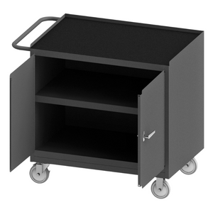 Durham 3100RM-5PU-95 Mobile Bench Cabinet, 1 Shelf, Black Rubber Mat, 2 Doors, 24-1/4 X 42-1/8 X 36-3/8