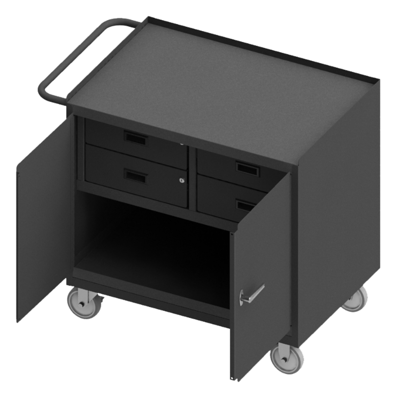 Durham 3119-95 Mobile Bench Cabinet, 2 Drawers, Black Rubber Mat, 24-1/4 X 42-1/8 X 36-3/8