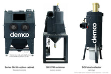 Load image into Gallery viewer, Clemco 32660 Series 36x36 Suction Blast Cabinet, 300 CFM DCU Dust Collector, Non-Ferrous Media, 115V 1-Phase — cabinet, reclaimer and dust collector