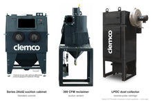 Load image into Gallery viewer, Clemco 33178 Series 24x42 Suction Blast Cabinet, 300 CFM LPDC Dust Collector, Non-Ferrous Media, 115V 1-Phase — system components