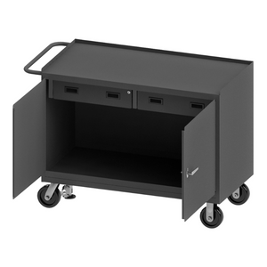 Durham 3415-FL-95 Mobile Bench Cabinet, 2 Drawers, Floor Lock, Steel Top, 24-1/4 X 54-1/8 X 37-3/4