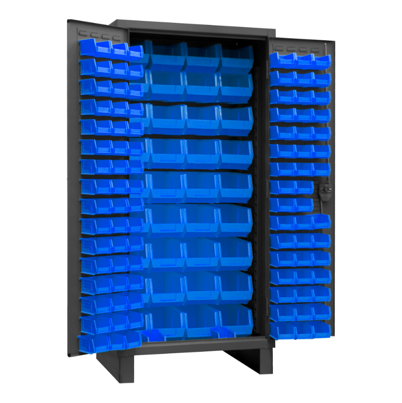 Durham 3702-132-5295 Cabinet, 14 Gauge, 132 Blue Bins, 36 X 24 X 78