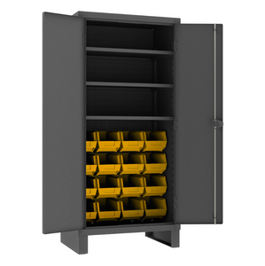 Durham 3702-16-3S-95 Cabinet, 14 Gauge, 3 Shelves, 16 Yellow Bins, 36 X 24 X 78