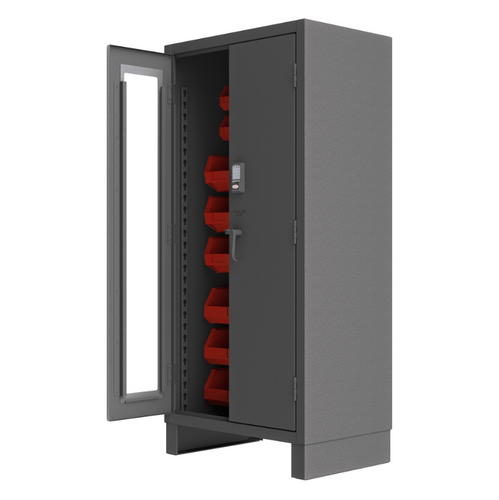 Durham 3702CXC-30B-1795 Access Control Cabinet, 14 Gauge, 30 Red Bins, 36 X 24 X 78