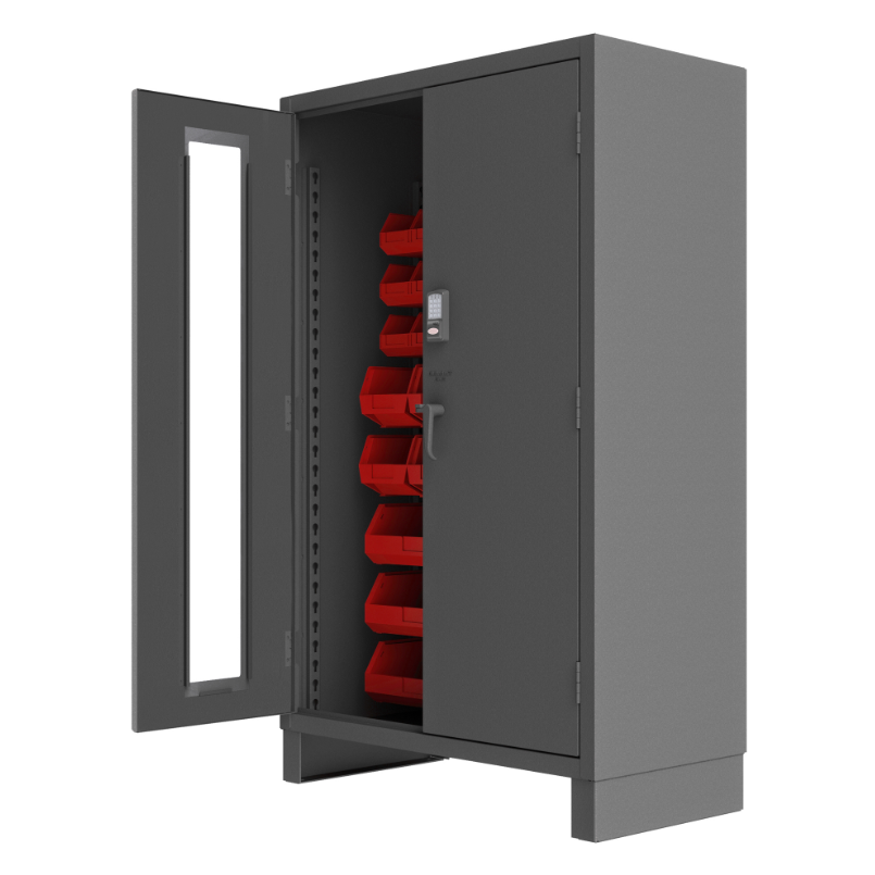 Durham 3703CXC-42B-1795 Access Control Cabinet, 14 Gauge, 42 Red Bins, 48 X 24 X 78