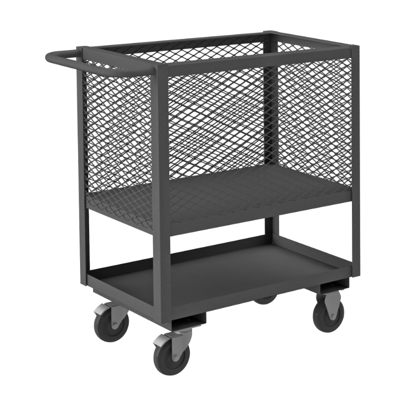 Durham 4SLT-EX1836-5PO-95 4 Sided Mesh Low Deck Truck, 2 Shelves, 36 X 18