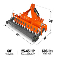 Load image into Gallery viewer, MechMaxx 60" Heavy Duty Soil Pulverizer, Single Spiked Roller, 21 Shanks, Category 1 and 2, 3 Point Hitch Tractor Attachment, TSP60
