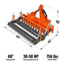 Load image into Gallery viewer, MechMaxx 60" Heavy Duty Soil Pulverizer, Double Spiked Roller, 21 Shanks, Category 1 and 2, 3 Point Hitch Tractor Attachment, TSP60D