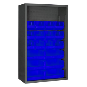 Durham 5002-18-5295 Enclosed Shelving, 12 Gauge, 18 Blue Bins, 36 X 18 X 60