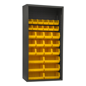 Durham 5003-30-95 Enclosed Shelving, 12 Gauge, 30 Yellow Bins, 36 X 18 X 72