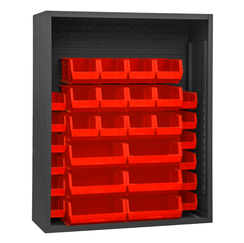 Durham 5014-30-1795 Enclosed Shelving, 12 Gauge, 30 Red Bins, 48 X 24 X 60