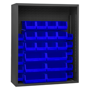 Durham 5014-30-5295 Enclosed Shelving, 12 Gauge, 30 Blue Bins, 48 X 24 X 60