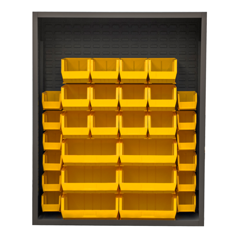 Durham 5014-30-95 Enclosed Shelving, 12 Gauge, 30 Yellow Bins, 48 X 24 X 60