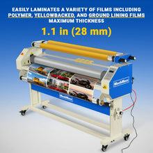 Load image into Gallery viewer, MechMaxx 65" Wide Format Full-Auto Cold &amp; Heat Assisted Pneumatic Laminator Machine with 4 Trimmers, Max Speed 40ft/min, 63" Max Width, 1.1" Max Thickness, Infrared Heating, Digital Control Pneumatic 
