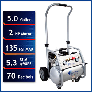 California Air Tools 5020W Ultra Quiet & Oil-Free  2.0 Hp, 5.0 Gal.  Steel Tank