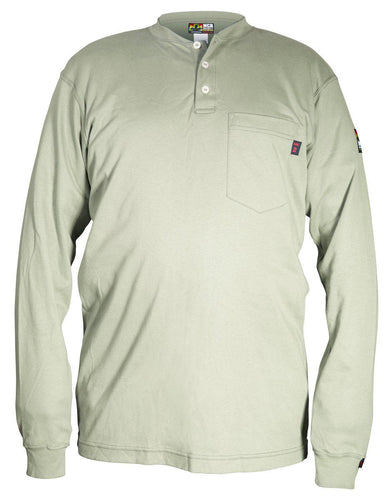 Flame Resistant (FR) Long Sleeve Henley Shirt Max Comfort Material 100% Cotton Tan - 1EA