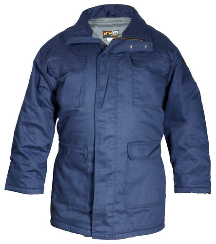 MCR Flame Resistant (FR) Insulated Parka Modacrylic Quilted Lining Max Comfort Material 88% Cotton 12% Nylon Navy - 1EA