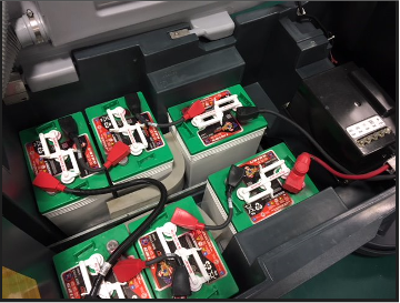 Refurbished Advance SC901 34D Six 330 Ah wet batteries, shelf charger and pad holders, Scrubber