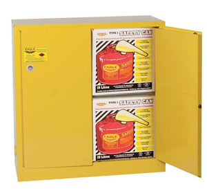 Eagle Flammables Safety Cabinet Combo, 45 Gal. Yellow, 2 Door, Man. Close with 2 UI50FS Safety Cans