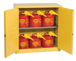 Eagle Flammables Safety Cabinet Combo, 45 Gal. Yellow, 2 Door, Man. Close with 2 UI50FS Safety Cans