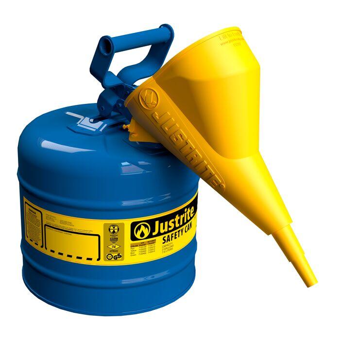 Justrite 2 Gallon Steel Safety Can for Kerosene, Type I, Funnel, Flame Arrester, Blue - 7120310
