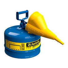 Load image into Gallery viewer, Justrite 2.5 Gallon Steel Safety Can for Kerosene, Type I, Funnel, Flame Arrester, Blue - 7125310