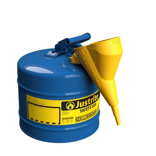 Justrite 5 Gallon Steel Safety Can for Kerosene, Type I, Funnel, Flame Arrester, Blue - 7150310