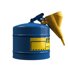 Load image into Gallery viewer, Justrite 5 Gallon Steel Safety Can for Kerosene, Type I, Funnel, Flame Arrester, Blue - 7150310