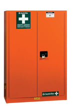 Load image into Gallery viewer, Justrite™ Emergency Preparedness Storage Cabinet, PowerPort™ pass-thru, 4 shelves, 2 keys, Orange