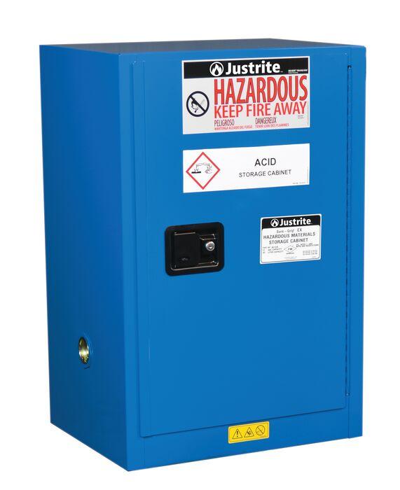 Justrite™ ChemCor® Compac Hazardous Mat. Safety Cabinet, 12 Gal., 1 shelf, 1 s/c door, Royal Blue