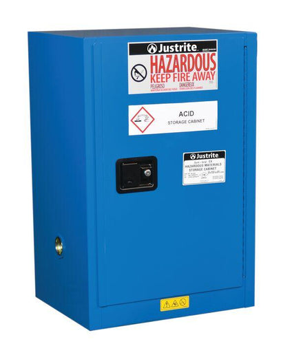 Justrite™ ChemCor® Compac Hazardous Mat. Safety Cabinet, 12 Gal., 1 shelf, 1 s/c door, Royal Blue