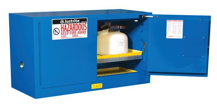 Justrite™ Sure-Grip® EX Piggyback Hazardous Mat. Safety Cab., 17 Gal, 1 shelf, 2 s/c drs Royal Blue