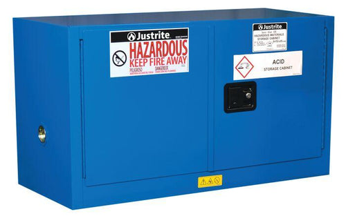Justrite™ ChemCor® Piggyback Hazardous Mat. Safety Cabinet, 17 Gal., 1 shelf, 2 s/c doors, Royal Blue