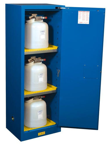 Justrite™ Sure-Grip® EX Slimline Hazardous Material Safety Cab, 22 Gal, 3 shelves 1 s/c dr Royal Blue
