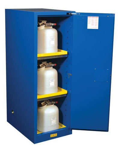 Justrite™ Sure-Grip® EX Deep Slimline Hazardous Mat. Safety Cab., 54 Gal. 3 Shelves s/c dr Royal Blue