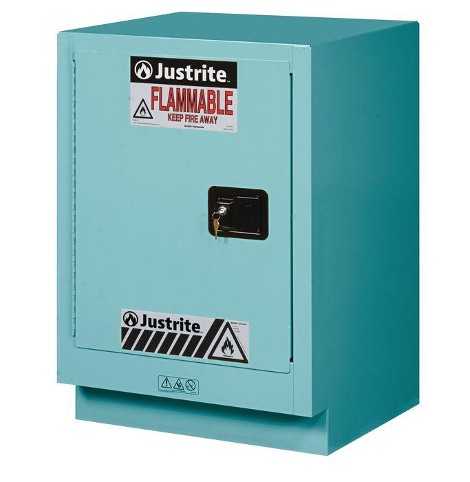 Justrite™ ChemCor® Under Fume Hood Corrosives/Acids Safety Cab, 15 Gal., 1 s/c Left door, Blue