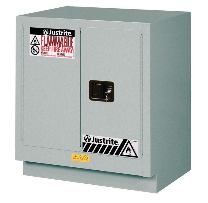 Justrite 19 Gallon, 1 Shelf, 2 Doors, Manual Close, Corrosives/Acids Safety Cabinet, ChemCor® Under Fume Hood, Sliver - 8831042