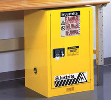 Load image into Gallery viewer, Justrite- Sure-Grip® EX 12-gal.capacity Compac Flammable Safety Cabinet w/ 1 Shelf &amp; 1 Self-Close Door - Yellow