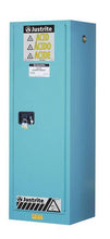 Load image into Gallery viewer, Justrite™ ChemCor® Slimline Corrosives/Acids Safety Cabinet, 22 Gal., 3 shelves, 1 m/c door, Blue