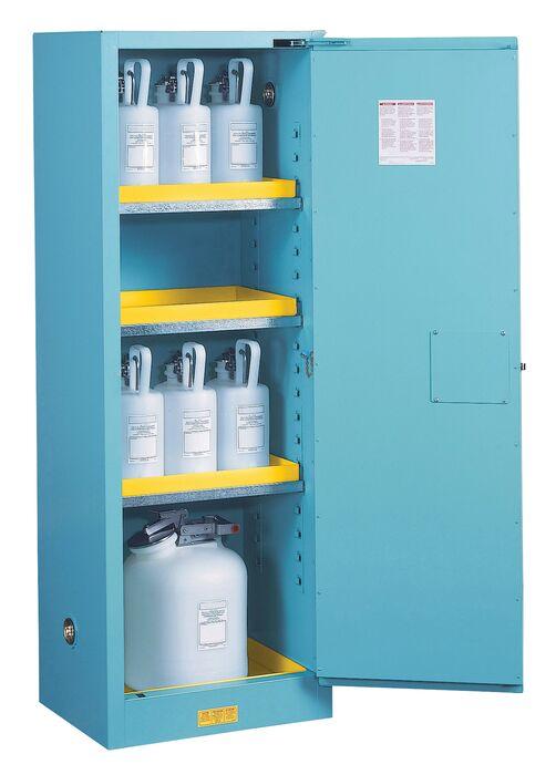 Justrite™ Sure-Grip® EX Slimline Corrosive/Acid Steel Safety Cab, 22 Gal, 3 Shelves, 1 s/c door, Blue