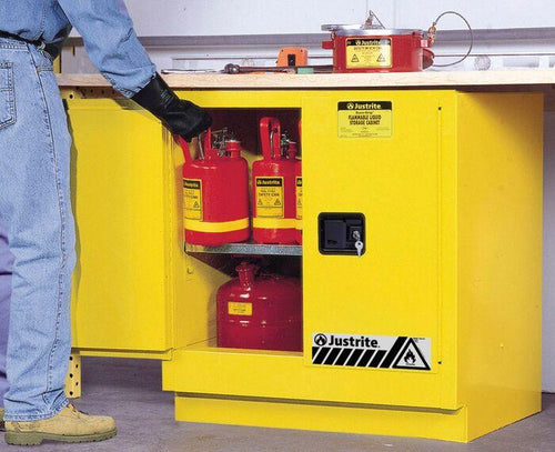 Sure-Grip® EX 22-gal.capacity Undercounter Flammable Safety Cabinet w/ 1 Shelf & 2 Manual Close Doors - Yellow