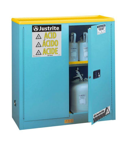 Sure-Grip® EX 30-gal.capacity Corrosives/Acid Steel Safety Cabinet w/ 1 Shelf & 2 Manual Close Door - Blue